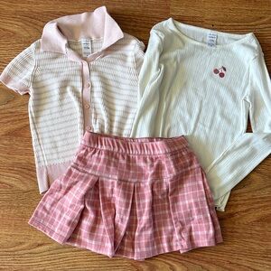 Carter's Pink Plaid Skirt Set with White Cherry Top